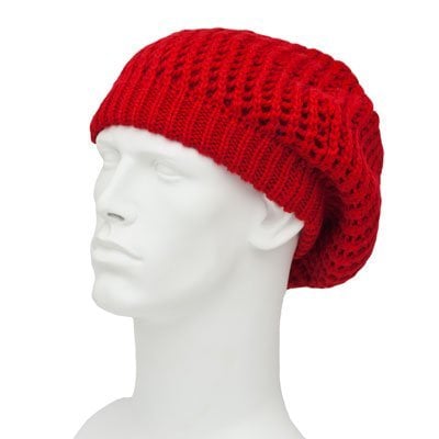 12pcs Womens Red Knit Beret - Ribbed Trim - Acrylic - Dozen Packed - Imported