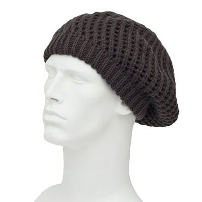 Womens Olive Knit Beret - Ribbed Trim - Acrylic - Single Piece - Imported