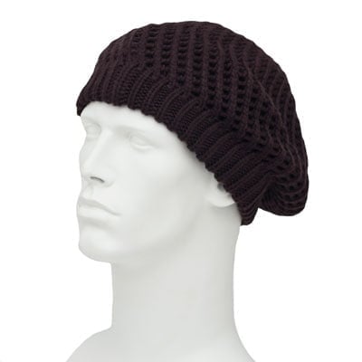 Womens Dark Brown Knit Beret - Ribbed Trim - Acrylic - Single Piece - Imported