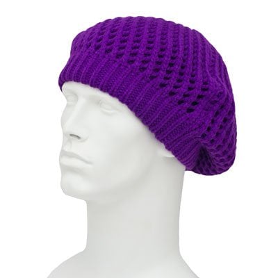 Purple Womens Knit Beret - Ribbed Trim Acrylic - Imported - Grape / Purple, 72pcs - Case