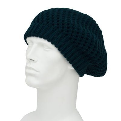 Womens Hunter Green Knit Beret - Ribbed Trim - Acrylic - Single Piece - Imported
