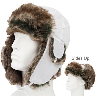 White Trapper HAT - Faux Fur - Heavy Duty Nylon - Waterproof - Single Piece - Imported