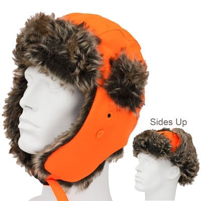 Orange Trapper HAT - Faux Fur - Heavy Duty Nylon - Waterproof - Single Piece - Imported