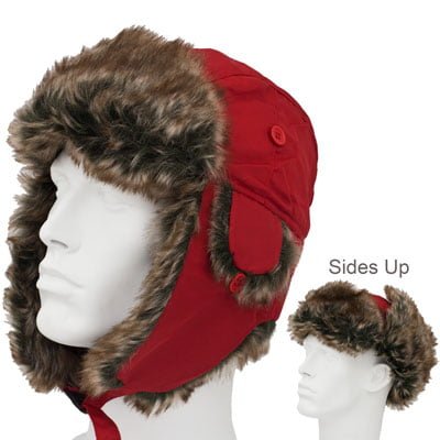 Red Trapper HAT - Faux Fur - Heavy Duty Nylon - Waterproof - Single Piece - Imported