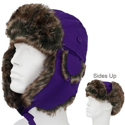 Purple Trapper HAT - Faux Fur - Heavy Duty Nylon - Waterproof - Single Piece - Imported