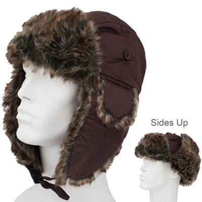 Dark Brown Trapper HAT - Faux Fur - Heavy Duty Nylon - Waterproof - Single Piece - Imported