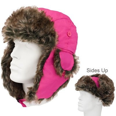 1pc Womens Hot Pink Trapper Hat - Faux Fur - Heavy Duty Nylon - Waterproof - Single 1pc - Imported