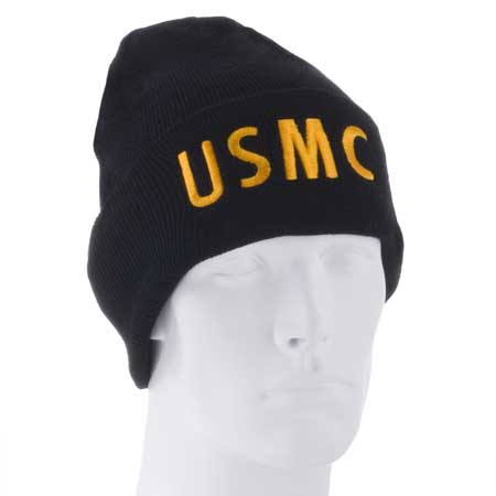USMC - Black Ski Hat - SINgle Piece - MADE IN USA
