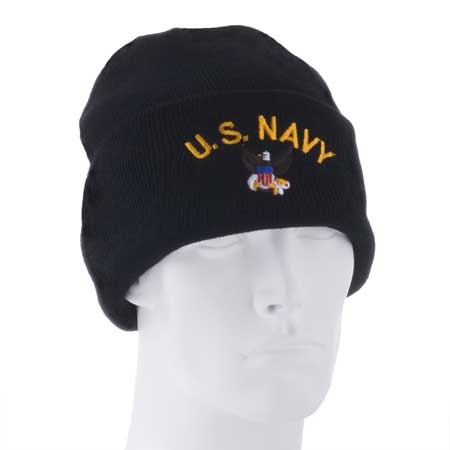 US Navy with Logo - Black Ski Hat - SINgle Piece - MADE IN USA