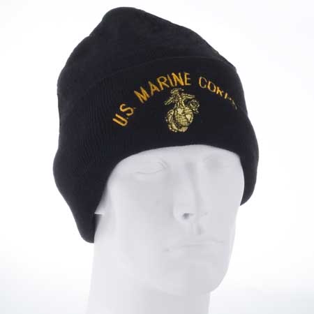 US MarINe Corps with Logo - Black Ski Hat - SINgle Piece - MADE IN USA