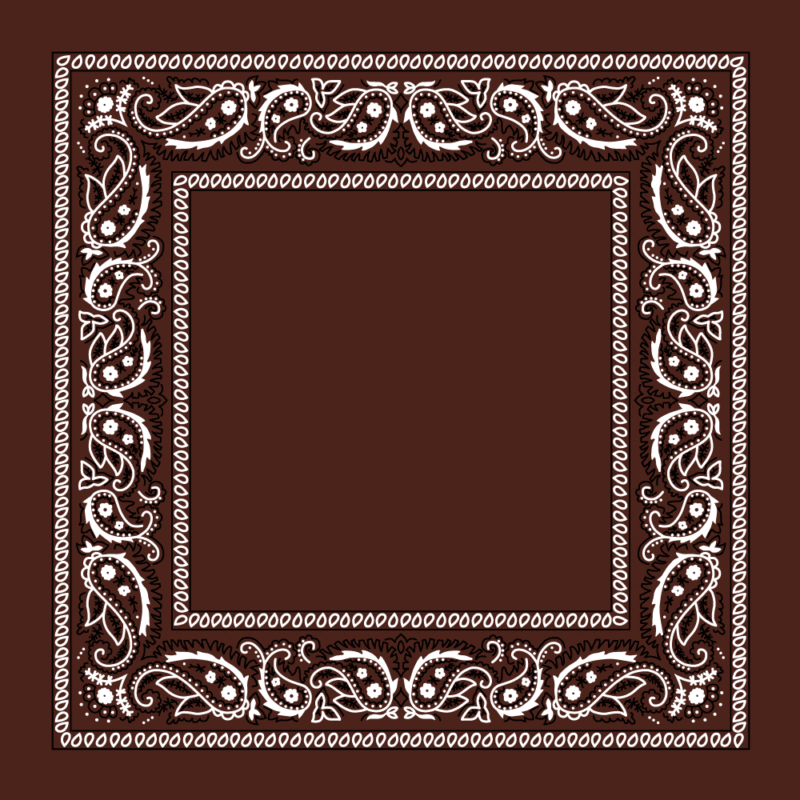 A decorative border features intricate white paisley and floral designs on a dark brown background creating an ornate frame that contrasts with the solid color in the center.