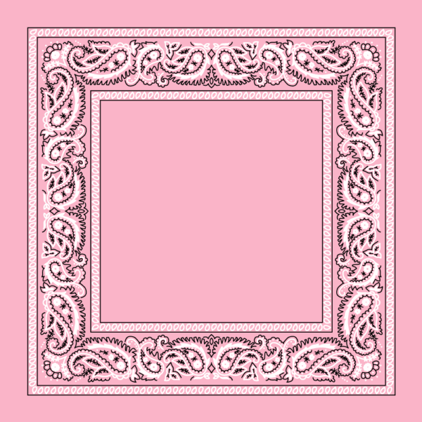 A decorative pink scarf features an intricate paisley pattern along the edges with a solid pink center creating a vibrant and elegant appearance suitable for various styling uses.