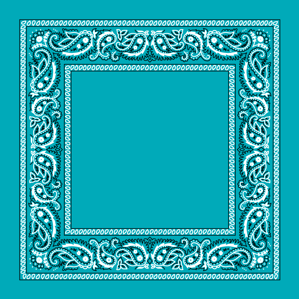 Turquoise Open Center Paisley BANDANA - Single Piece 22x22