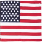 A rectangular flag features red and white stripes with a blue field in the upper left corner containing white stars arranged in rows against a blue background.