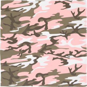 A fabric pattern features interspersed pink  white  and green camouflage shapes creating a stylized  abstract design suitable for fashion or decor contexts.