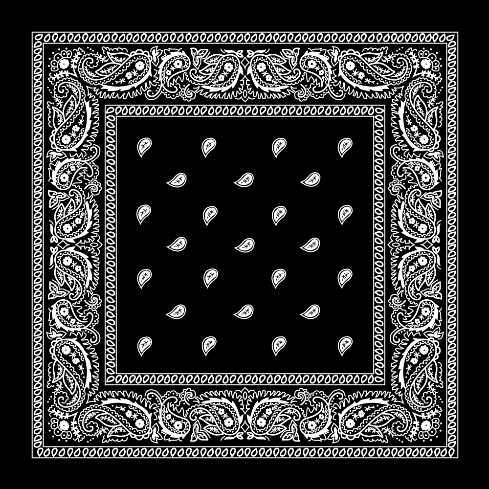 Black Paisley BANDANA - Single Piece 22x22