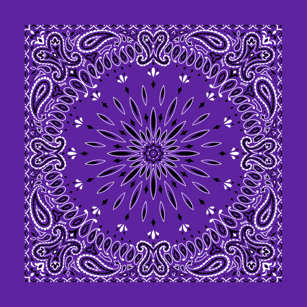 12-pack Purple Circular Burst Paisley Bandana 100% Cotton - 22x22 Inches