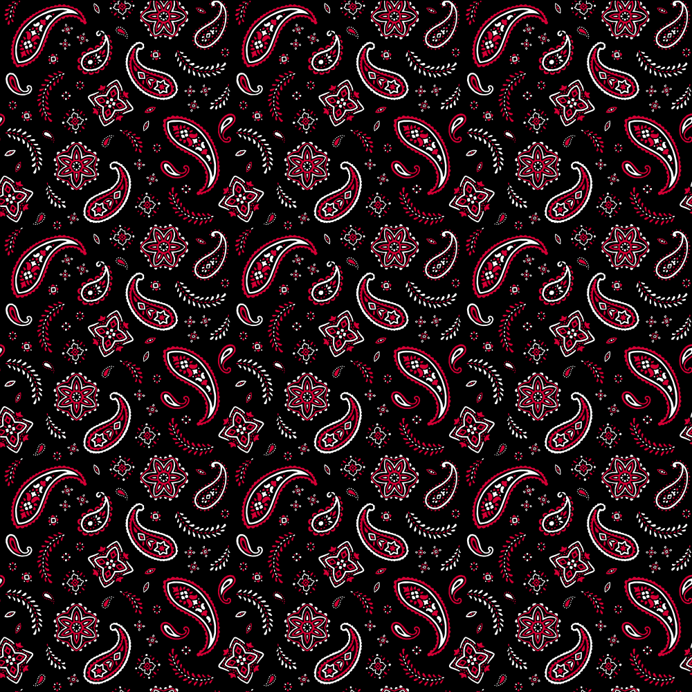 1pc Black/Red/White All Over Paisley Bandana 100% Cotton - 22x22 Inches