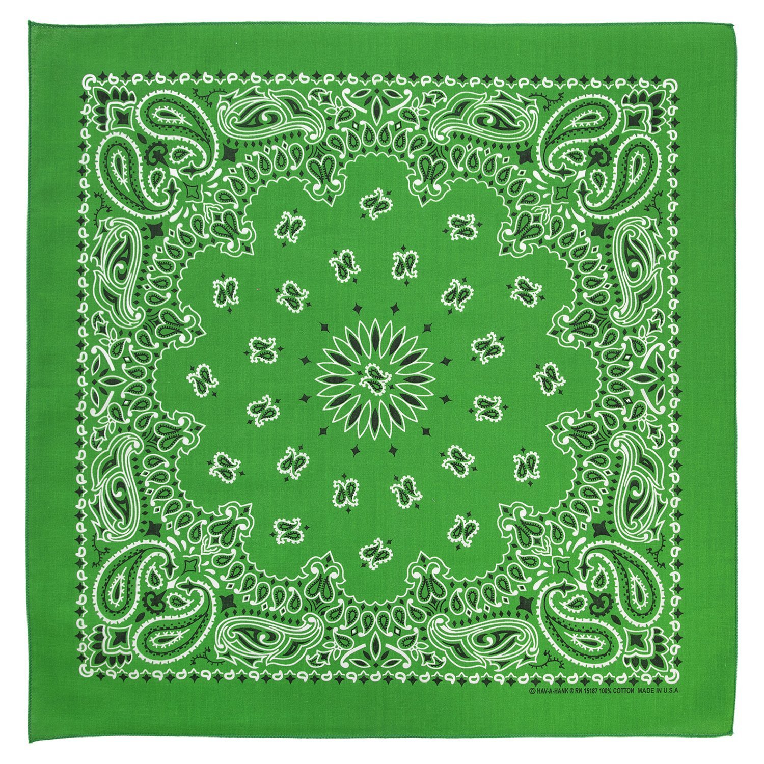 12pcs American Made Kelly Green Western Paisley Handkerchiefs - Dozen Packed 22x22
