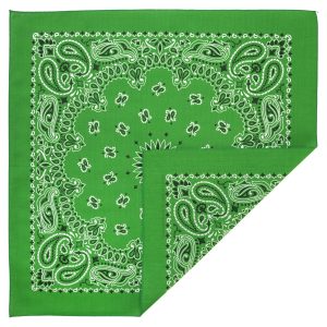 American Made Kelly Green Western Paisley bandana - Single Piece 22x22: Classic Western-inspired Kelly Green paisley bandana crafted in the USA, perfect for adding a touch of vintage charm to your outfit or as a practical accessory for everyday use.