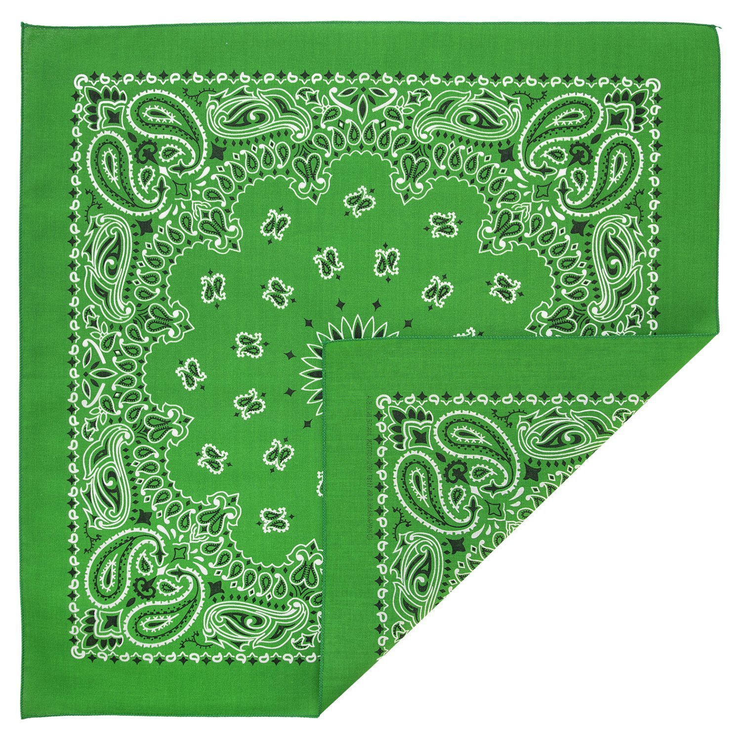 12-pack Kelly Green American Made Western Paisley Bandanas - 100% Cotton - 22x22 Inches