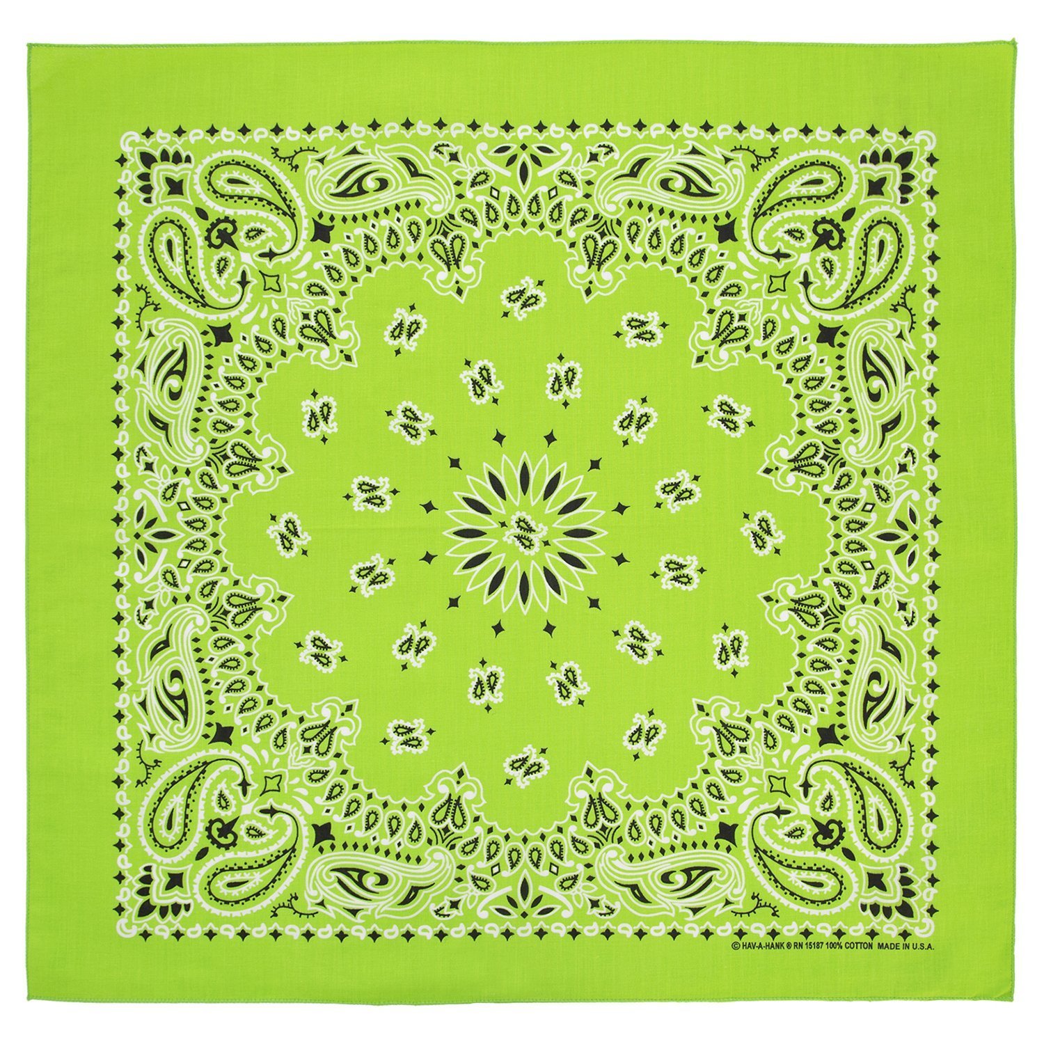 1pc American Made Lime Green Western Paisley Handkerchief - Single 1pc 22x22