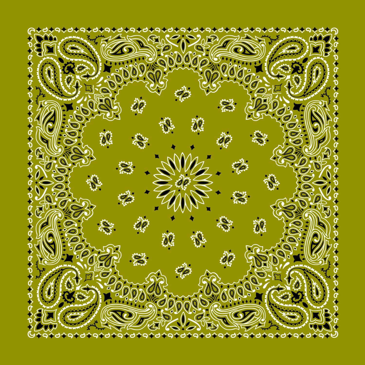 12pcs Olive Green Olive Green Open Center Paisley Bandana - Made in USA 100% Cotton 22