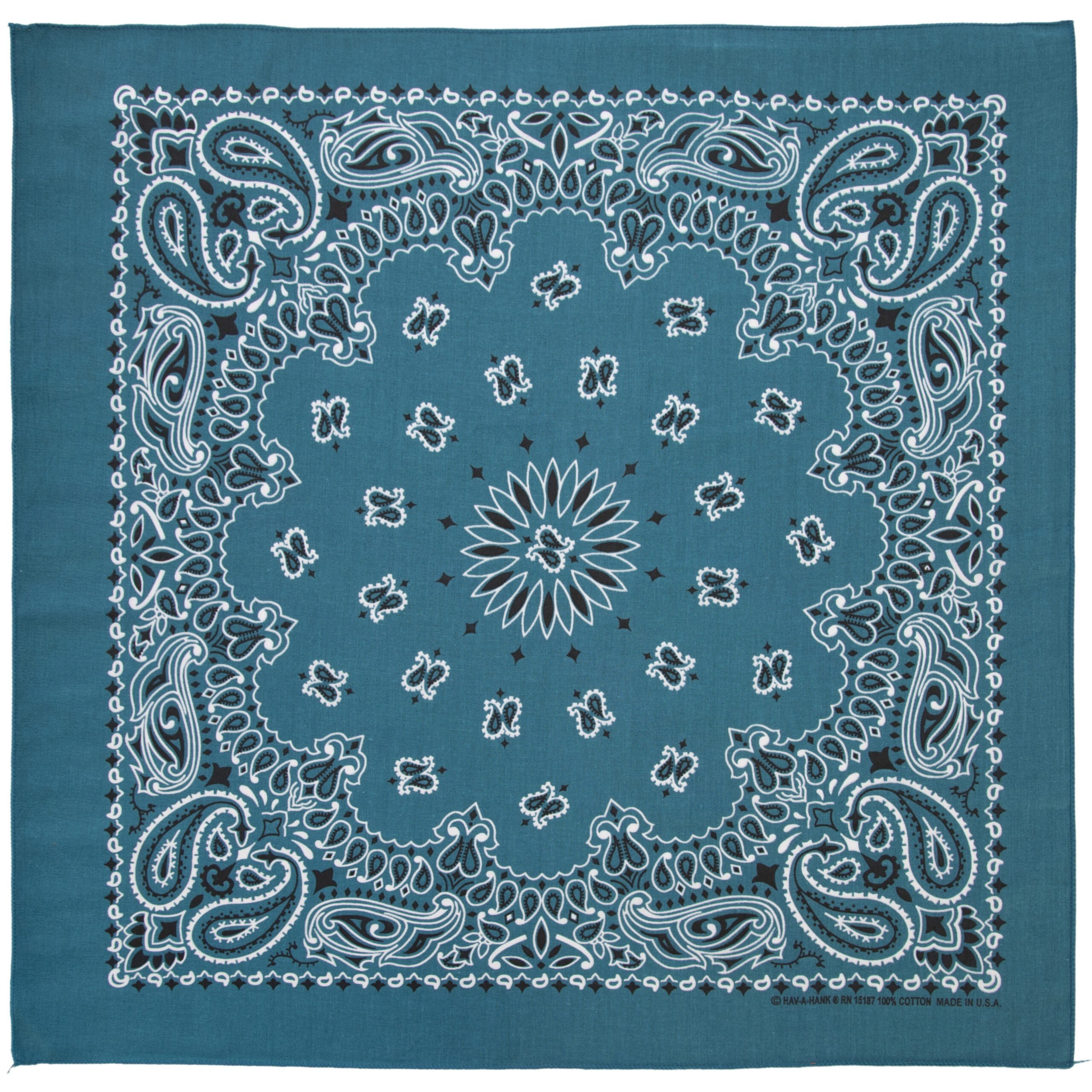 12pcs American Made Mirage Blue Open Center Paisley Handkerchiefs - Dozen Packed 22x22
