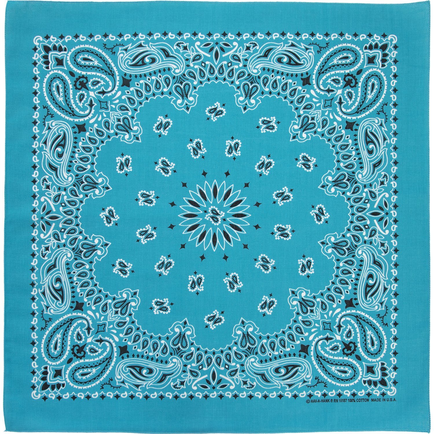12-pack Turquoise American Made Western Paisley Bandanas - 100% Cotton - 22x22 Inches