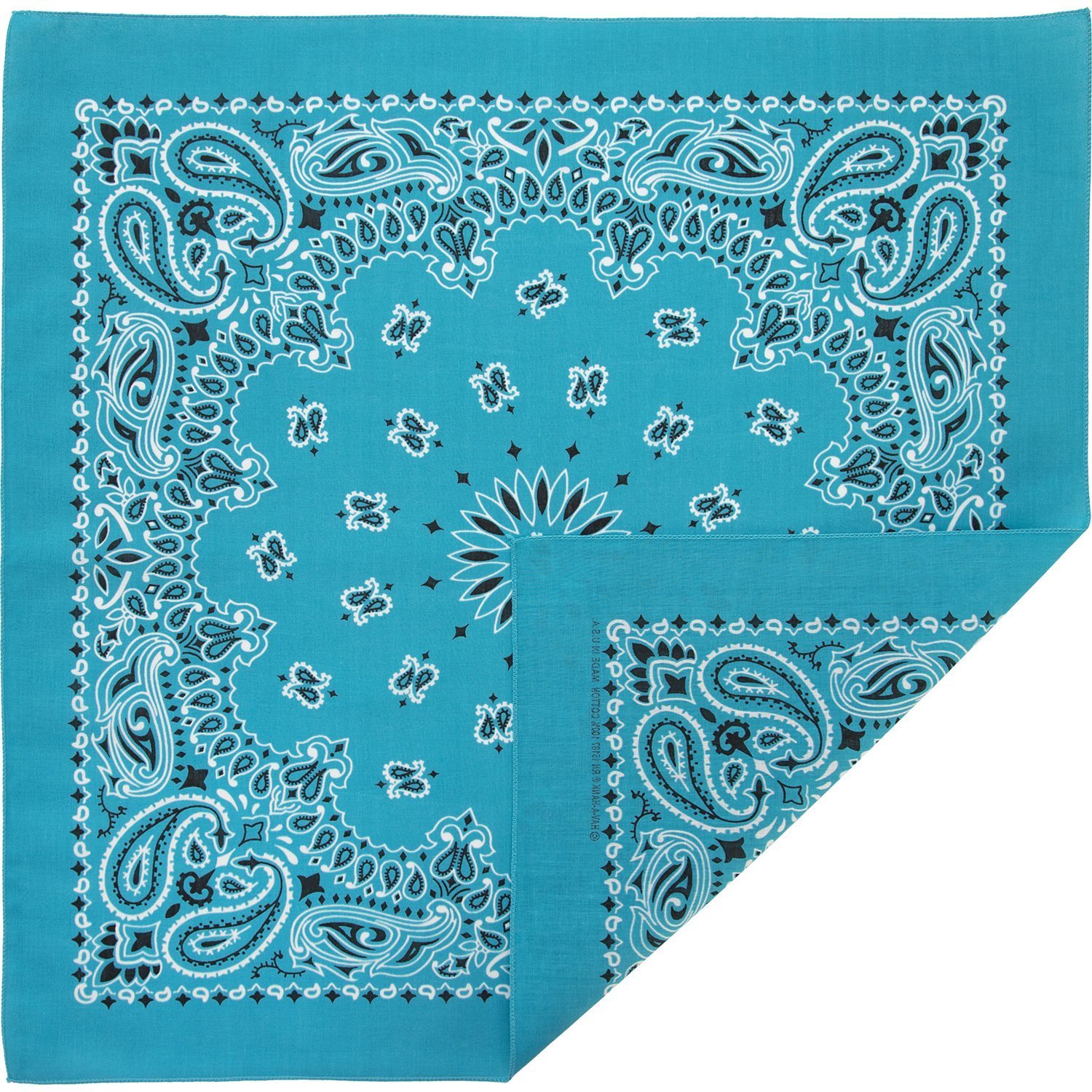1pc American Made Turquoise Western Paisley Handkerchief - Single 1pc 22x22