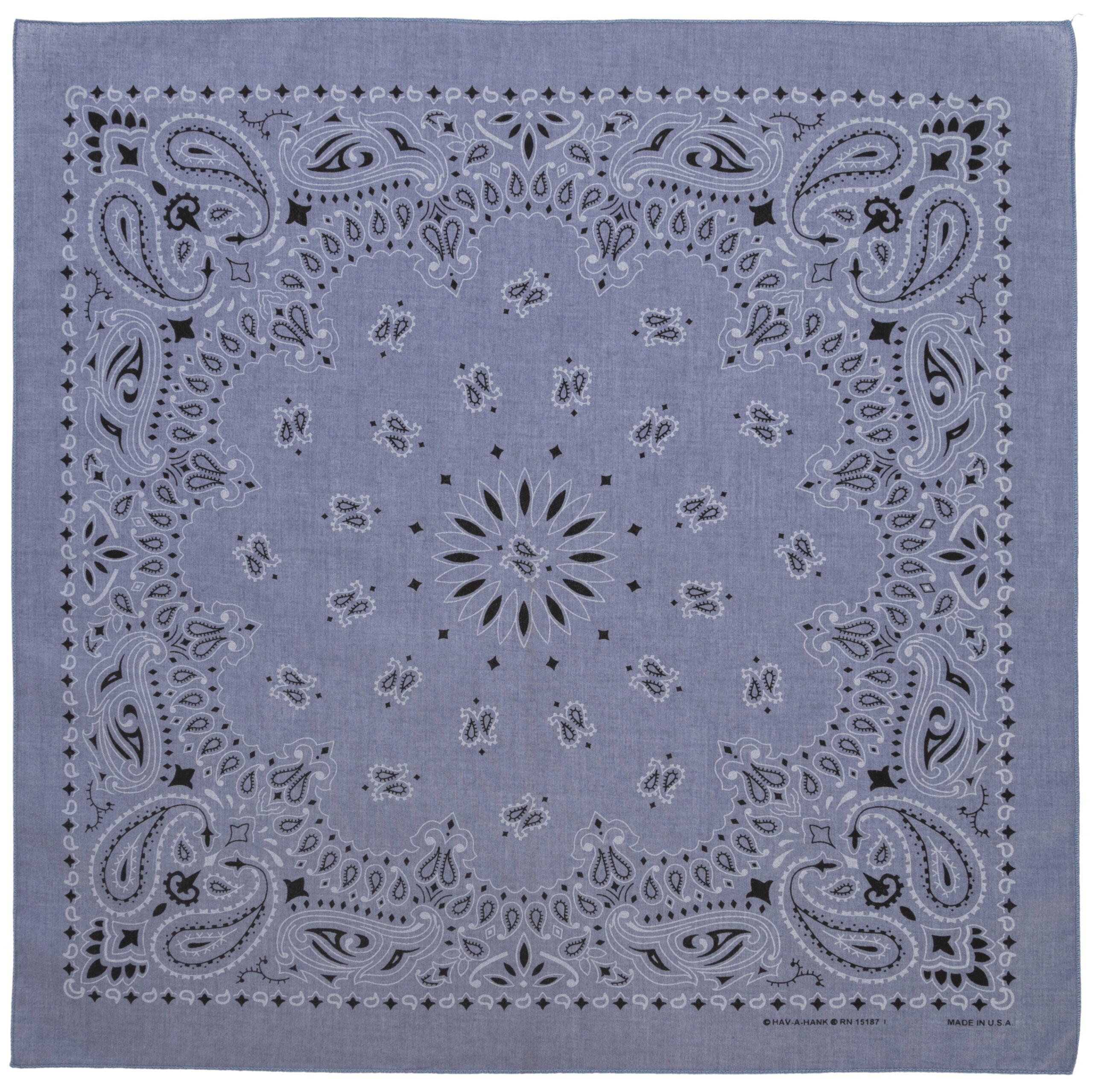 12-pack Chambray Blue American Made Western Paisley Bandanas - 100% Cotton - 22x22 Inches