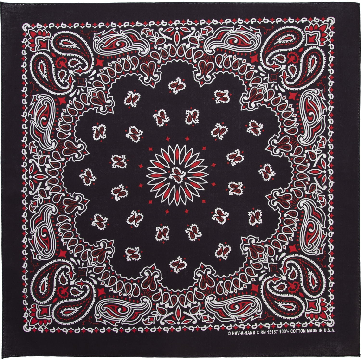 American Made Red and White on Navy Western Paisley BANDANAs - Dozen Packed - 22x22