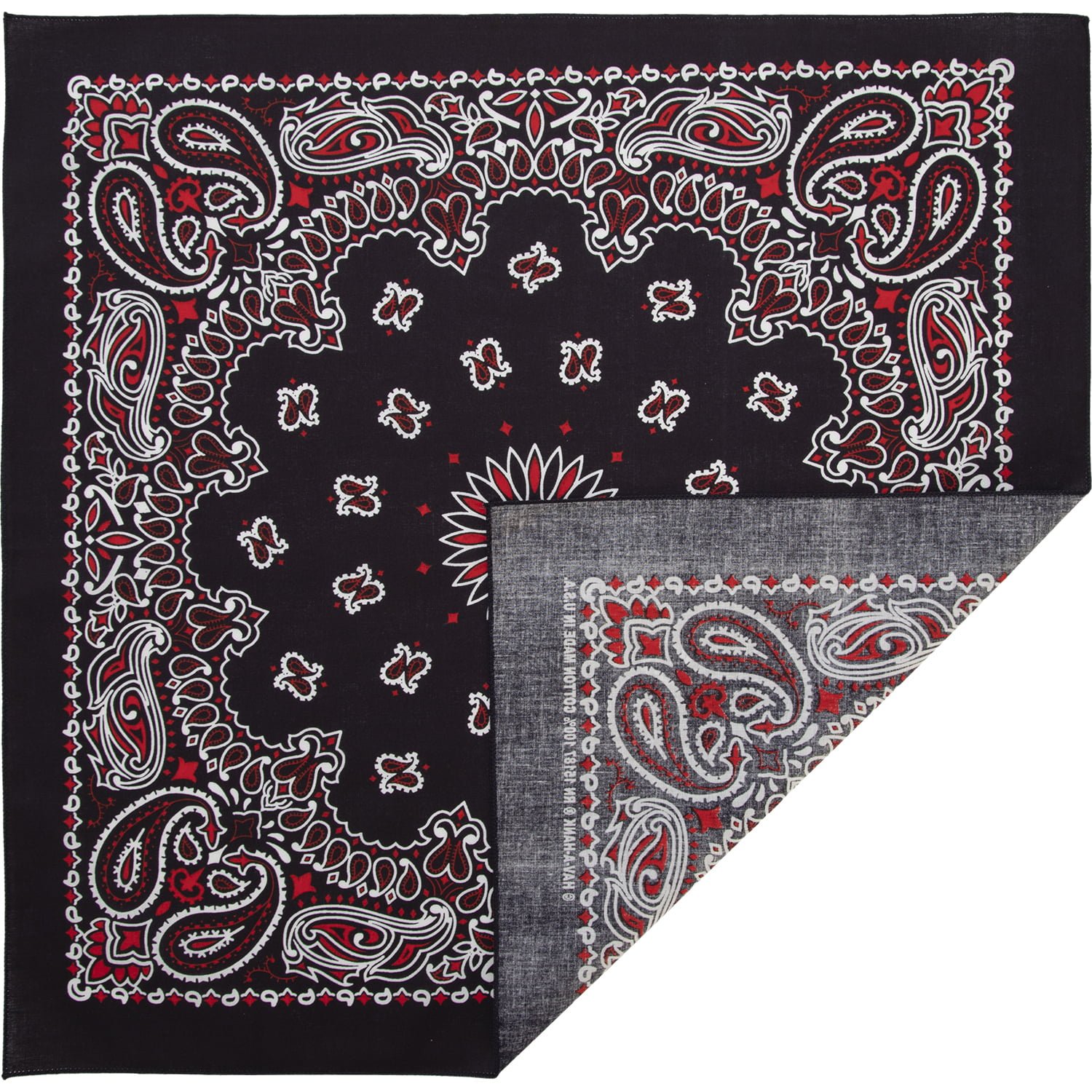American Made Red and White on Navy Western Paisley BANDANA - Single Piece - 22x22