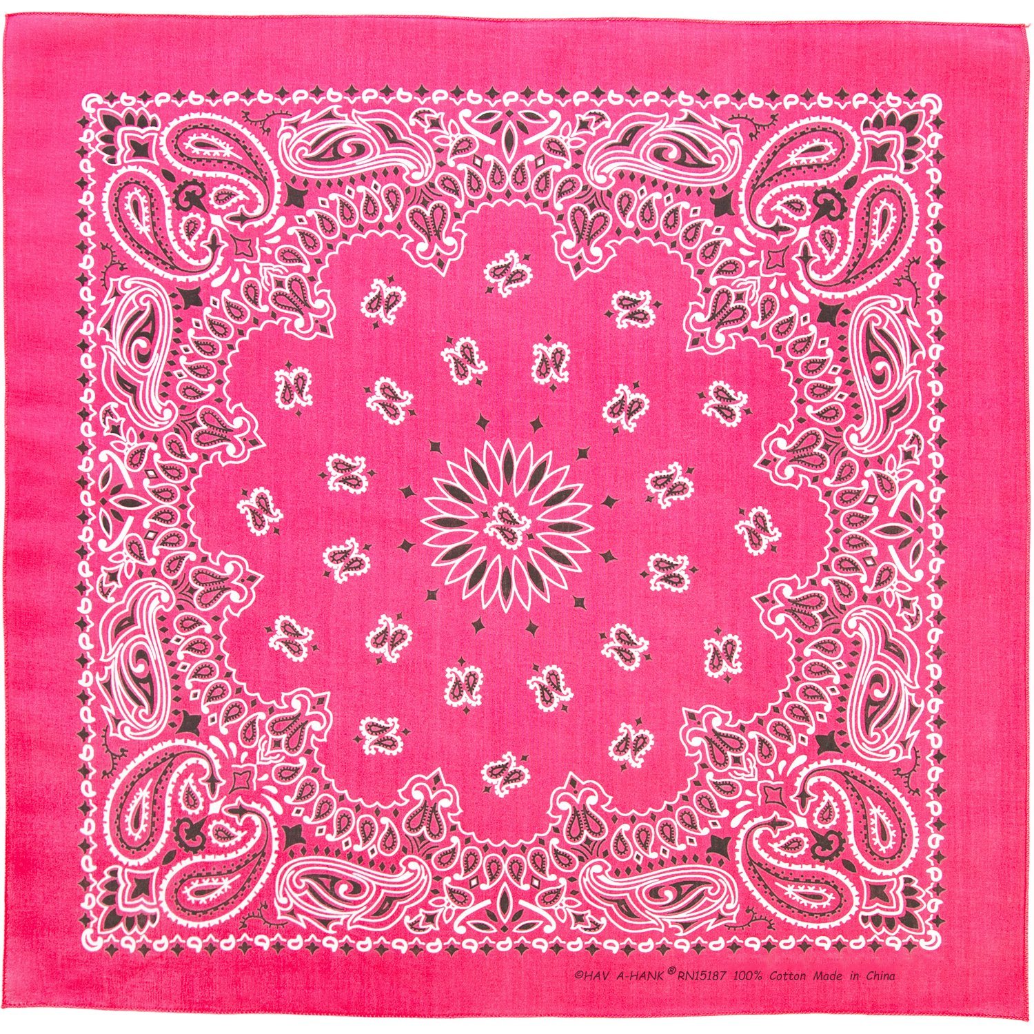 Neon Hot Pink Western Paisley Bandana - Imported Single Piece 22x22