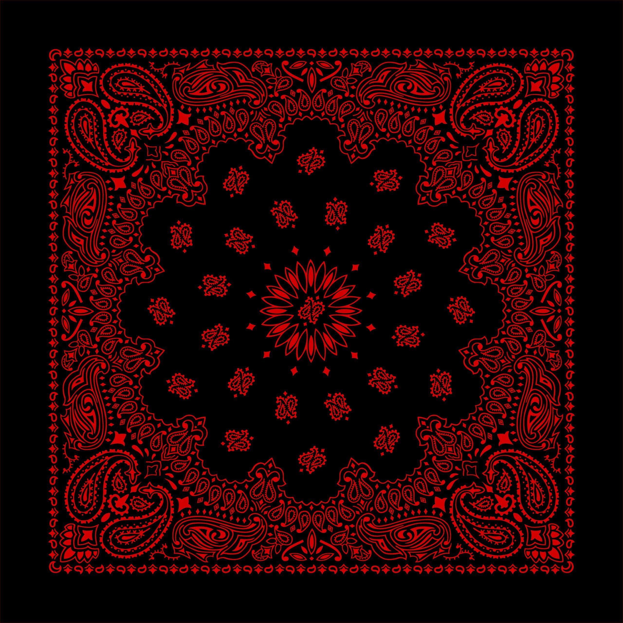 Red Print on Black WESTERN Paisley Bandana - Single Piece - 27x27