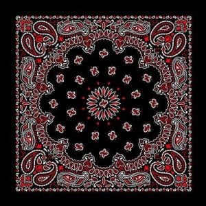 American Made Red and White Western Paisley bandana - 22x22 - Black Background