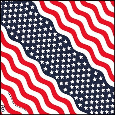 Waving Stars and Stripes Bandana – 22x22 inches, a patriotic accessory made in the USA with a 50/50 Poly Cotton blend.