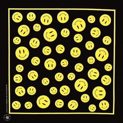 Smiley Faces on Black Bandana – 22x22 inches, a playful accessory with a 50/50 Poly Cotton blend for comfort.Bandana - 22x22 Inch