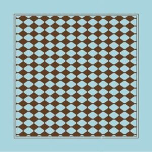 A repeating pattern of brown diamond shapes on a light blue background creates a geometric design that fills the entire square area  offering a visually striking contrast and symmetry.