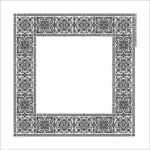 A square decorative border features intricate black floral patterns in a repetitive design surrounding a blank white central space suitable for text or images.