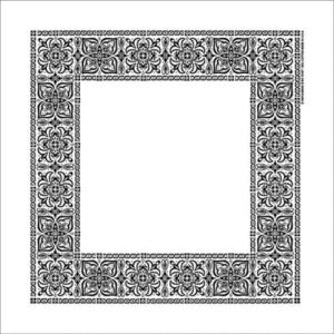 A square decorative border features intricate black floral patterns in a repetitive design surrounding a blank white central space suitable for text or images.
