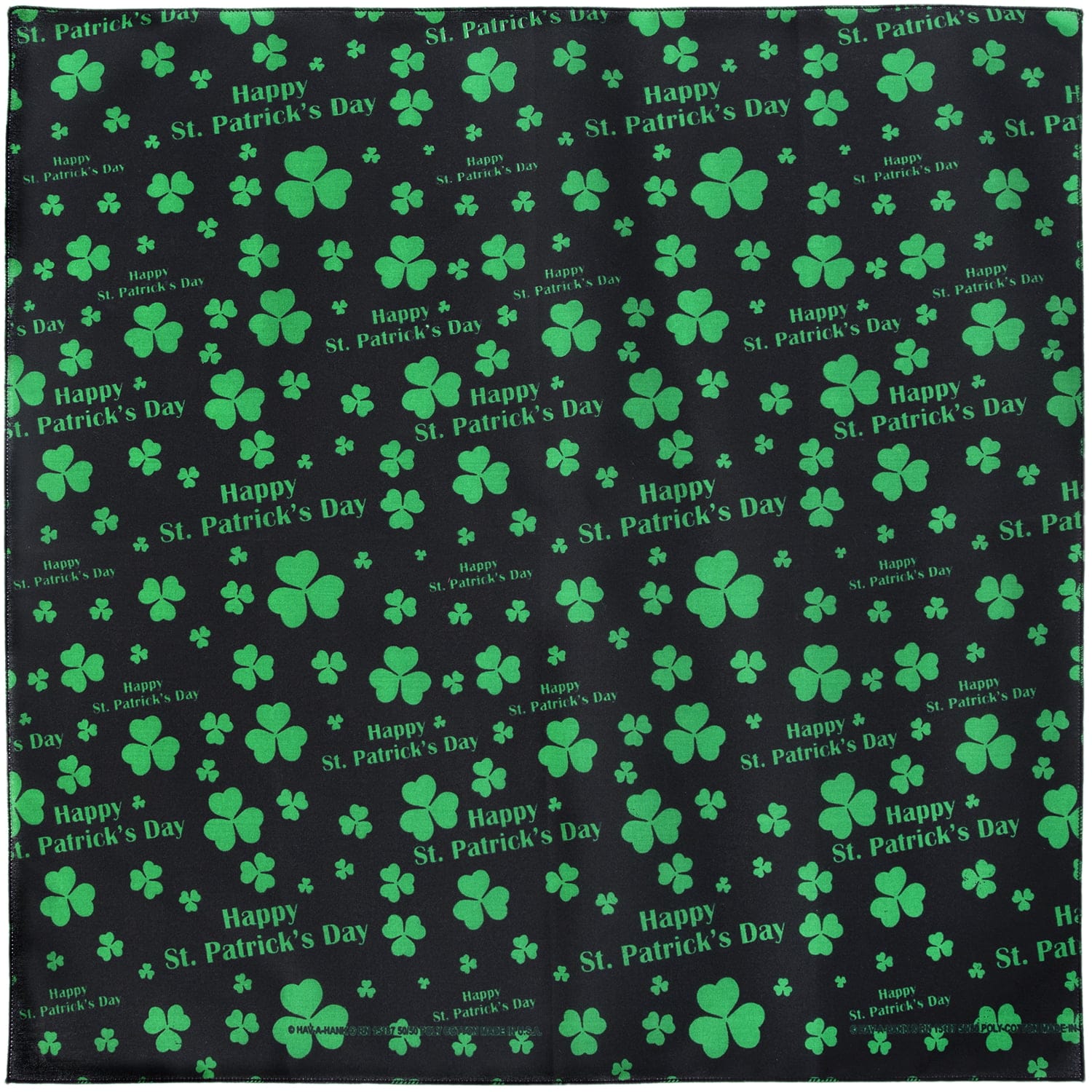 Happy St. Patrick's Day - Black Bandana - Dozen Packed - 22x22 Inch