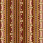 A vertical pattern features repeated diamond shapes and lines in red yellow and cream colors creating a textured design suitable for textiles or wallpaper in a decorative context.