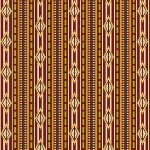 A vertical pattern features repeated diamond shapes and lines in red yellow and cream colors creating a textured design suitable for textiles or wallpaper in a decorative context.
