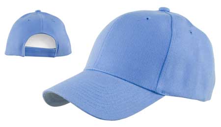 1pc Sky Blue Solid Baseball Hat - Low Profile - Constructed - Adjustable Velcro Back - 100% Acrylic (Wool Feel)