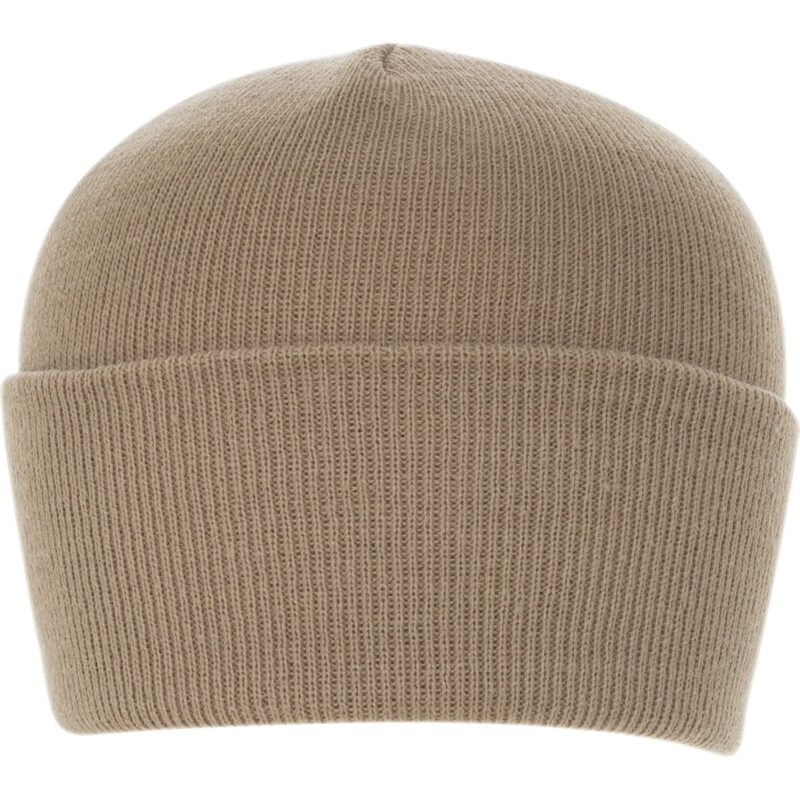 Classic Ski Hat A brown knit beanie sits upright showcasing its soft texture and turned-up cuff against a plain white background indicating it's designed for warmth and comfort in cooler settings.