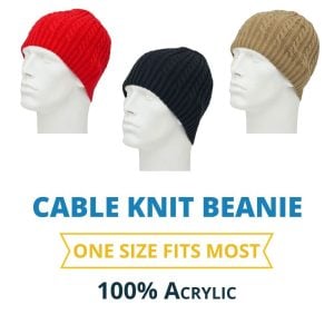 Womens Cable Knit Beanie - Ribbed Trim - Acrylic - Imported