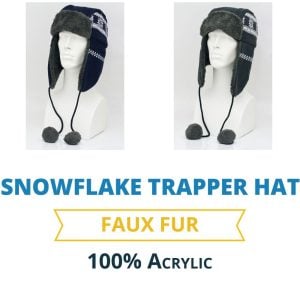 Mens Knit Trapper Hat - Snowflake - Faux Fur - Imported