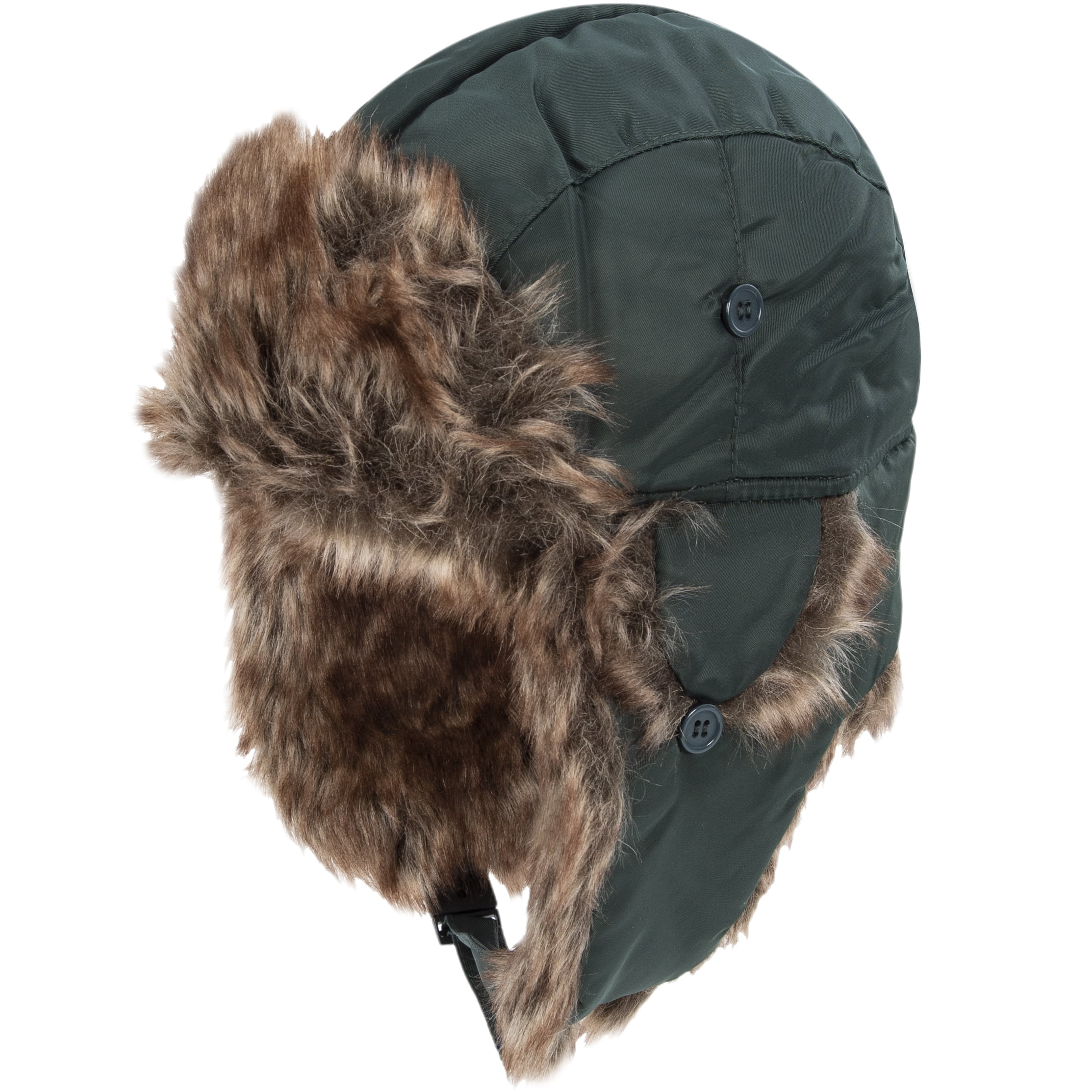 12pcs Dark Green Trapper Hats - Faux Fur - Heavy Duty Nylon - Waterproof - Dozen Packed - Imported