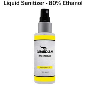 Hand sanitizer bottle sprays liquid disinfectant to clean hands in a health-conscious setting. It features a simple design with branding and product details prominently displayed on the label.